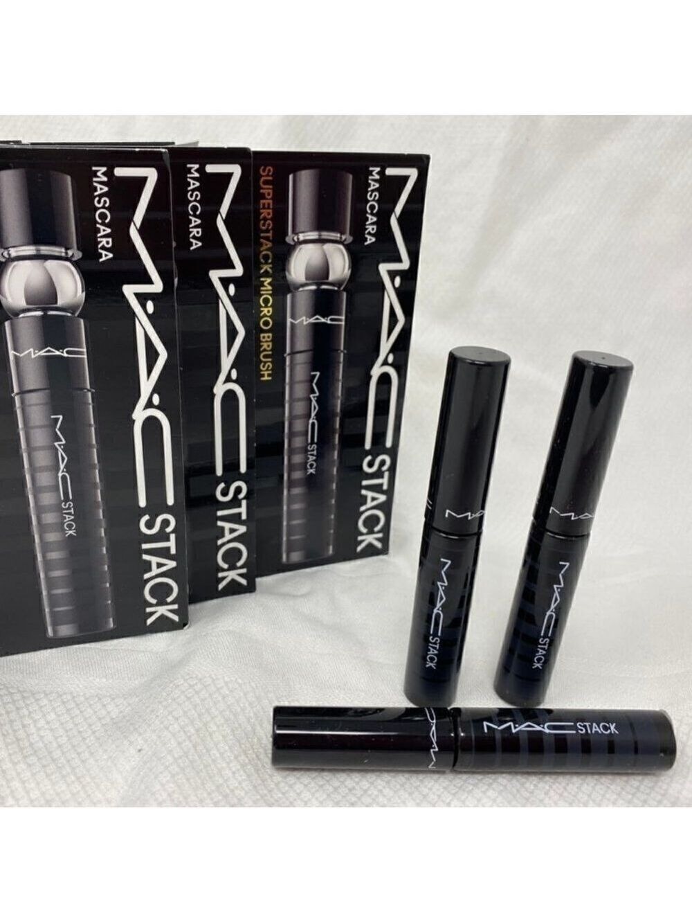 3- MAC Stack Mascara Superstack Micro Brush Black Mascara .07 oz on cards